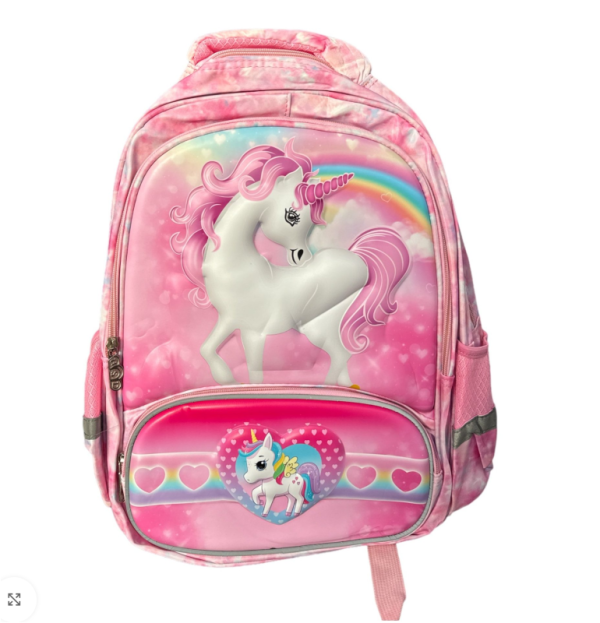 Ghiozdan 3D Unicorn Pentru fetite, cu 2 Fermoare si 2 Suporturi de apa, Spatios, Bretele Moi, Roz - imagine 2