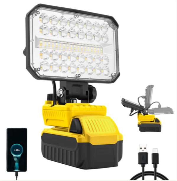Lampă de Lucru LED Profesională Acumulator 18V, Reglabilă 3500 mAh, 80W, 3800 Lumeni, Lumină Caldă si Rece, Port USB Încărcător Telefon Type-C