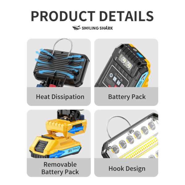 Lampă de Lucru LED Profesională Acumulator 18V, Reglabilă 3500 mAh, 80W, 3800 Lumeni, Lumină Caldă si Rece, Port USB Încărcător Telefon Type-C - imagine 7