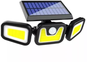 Lampa solara cu 3 capete LED, Panouri rotative 80W, 300Lm, senzor de lumina senzor de miscare, Rezistenta la apa IP65