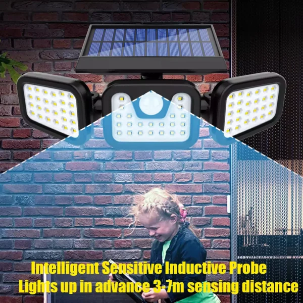 Lampa solara cu 3 capete LED, Panouri rotative 80W, 300Lm, senzor de lumina senzor de miscare, Rezistenta la apa IP65 - imagine 4