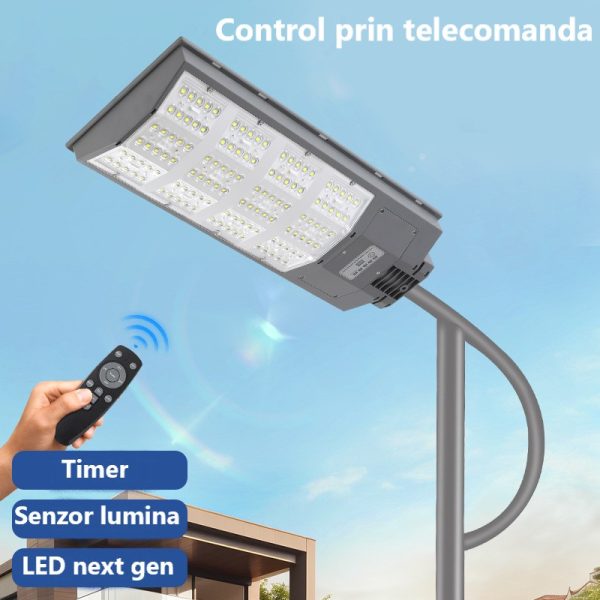 Lampa solara LED Next gen 1000W, 9500 Lumeni, Telecomanda, Senzor de Lumina, Senzor de Miscare, Lumina rece, Stalp metalic inclus, Autonomie mare, Rezistenta la apa, Multiple functii de programare - imagine 3
