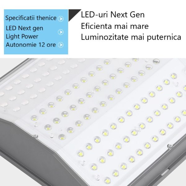 Lampa solara LED Next gen 1000W, 9500 Lumeni, Telecomanda, Senzor de Lumina, Senzor de Miscare, Lumina rece, Stalp metalic inclus, Autonomie mare, Rezistenta la apa, Multiple functii de programare - imagine 5