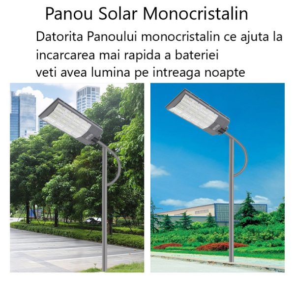 Lampa solara LED Next gen 1000W, 9500 Lumeni, Telecomanda, Senzor de Lumina, Senzor de Miscare, Lumina rece, Stalp metalic inclus, Autonomie mare, Rezistenta la apa, Multiple functii de programare - imagine 4
