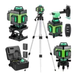 Nivela Laser 4D cu 16 Linii, Autonivelare, 2 Acumulatori, Lumina Verde, Trepied 150 cm, Telecomandă, Platformă Ridicare, Profesională