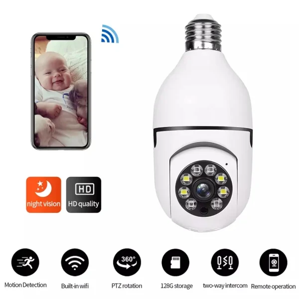 Set 2 X camere de supraveghere Cu Soclu, Tip Bec, Wi-Fi, Full HD, Detectare miscare, IP66, vedere nocturna color, Control din aplicatie, Alarma, Microfon Bidirectional - imagine 2