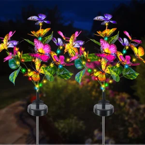 Set 2X Lampă Solară Decorativă de Grădină Tip Fluture cu LED 70Cm, Iluminat Exterior, Rezistent la Apă, Decor Ambiental pentru Curte și Terasă