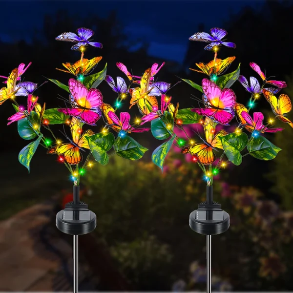 Set 2X Lampă Solară Decorativă de Grădină Tip Fluture cu LED 70Cm, Iluminat Exterior, Rezistent la Apă, Decor Ambiental pentru Curte și Terasă