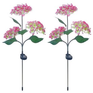 Set 2X Lampa Solara Decorativa de Gradina Flori Roz cu LED 80Cm, Iluminat Exterior, Rezistent la Apa, Decor Ambiental pentru Curte si terasa