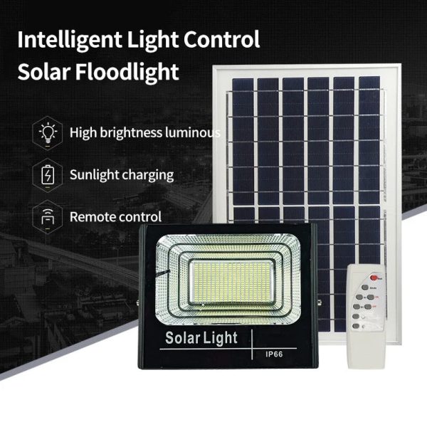 Set 2X Proiector solar LED, Jortan 50W, Corp iluminat, cu incarcare solara, Senzor miscare panou separat fotovoltaic, suport, telecomanda - imagine 2