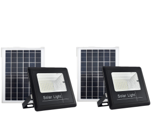 Set 2X Proiector solar LED, Jortan 50W, Corp iluminat, cu incarcare solara, Senzor miscare panou separat fotovoltaic, suport, telecomanda