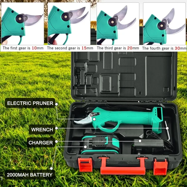 Foarfecă electrică profesională cu 2 acumulatori 36V, 5000 mAh, lame din oțel pentru vie, pomi și crengi groase - imagine 8