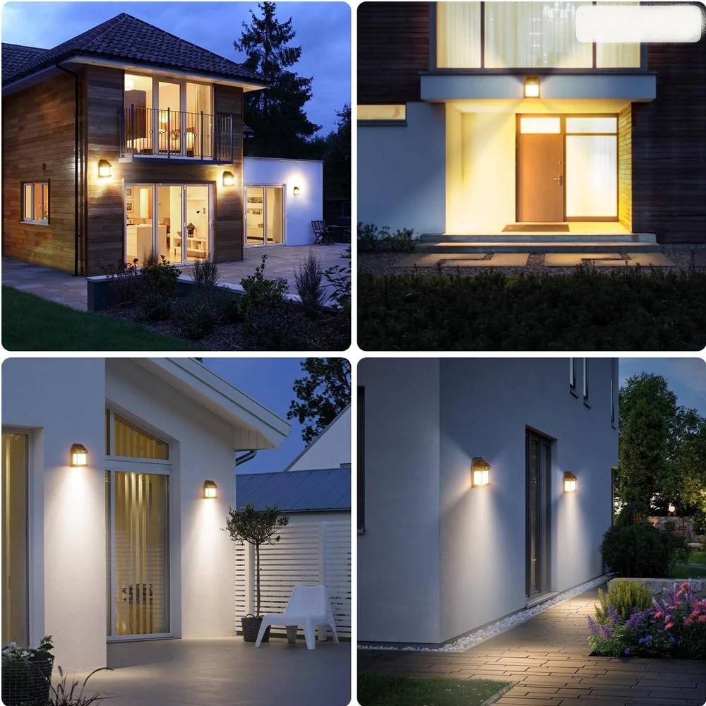 Lampă Solară LED de Perete Tip Felinar 2 Becuri, Iluminat Exterior cu Senzor de Mișcare 8m, 3 Moduri Inteligente de lumina, IP65, Fără Fir, Ideală pentru Curte și Grădină - imagine 7