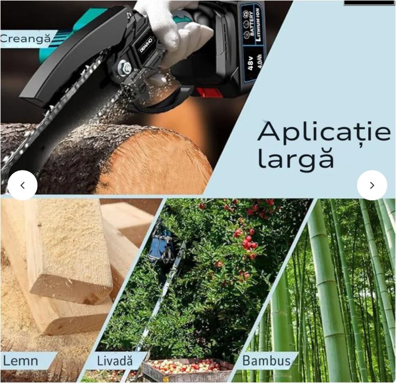 Mini Fierăstrău Electric cu Lanț 550W 2x Acumulatori 36V, 2x Lanțuri, Lamă 6 inch, Puternic și Portabil - imagine 3