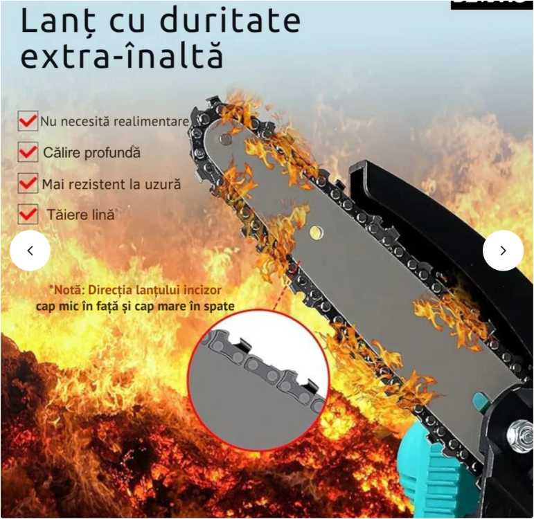 Mini Fierăstrău Electric cu Lanț 550W 2x Acumulatori 36V, 2x Lanțuri, Lamă 6 inch, Puternic și Portabil - imagine 4