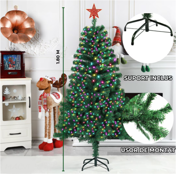 Brad Artificial de Craciun 150cm, Set Complet accesorii pentru impodobit, suport metalic inclus - imagine 2