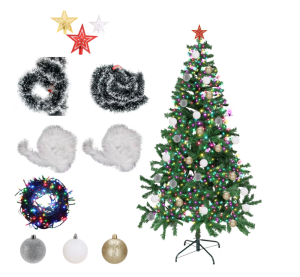Brad Artificial de Craciun 150cm, Set Complet accesorii pentru impodobit, suport metalic inclus