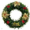 Coroană Decorativă Artificială de Crăciun 30x30 cm cu Flori Aurii și Fructe Roșii Merry Christmas, Elegantă pentru Ușă sau Perete