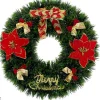 Coroană Decorativă Artificială de Crăciun 40x40 cm cu Flori Roșii Poinsettia și Funde Aurii  Merry Christmas