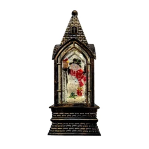 Felinar Crăciun LED cu Om de Zăpadă, decorațiune luminoasă cu zăpadă în mișcare și lumină caldă