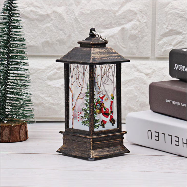 Felinar decorativ de Crăciun LED Lumina calda, cu Moș Crăciun şi efect de zăpadă - imagine 2