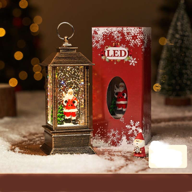 Felinar decorativ de Crăciun LED Lumina calda, cu Moș Crăciun şi efect de zăpadă - imagine 3