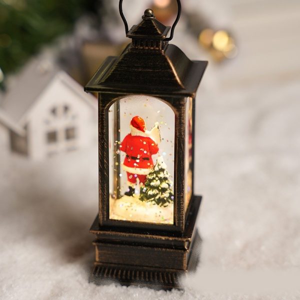 Felinar decorativ de Crăciun LED Lumina calda, cu Moș Crăciun şi efect de zăpadă - imagine 4