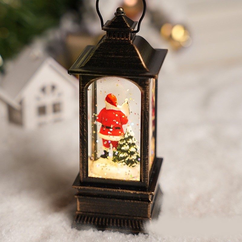 Felinar decorativ de Crăciun LED Lumina calda, cu Moș Crăciun şi efect de zăpadă - imagine 4