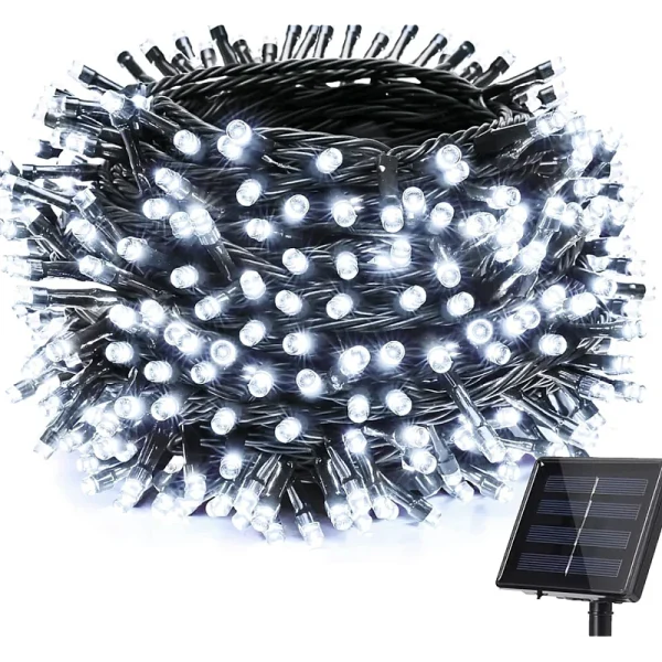 Instalație LED Crăciun 20M cu Panou Solar Lumina Alb-Rece, 200 LED Rezistentă la Apă pentru Exterior și Interior - imagine 2