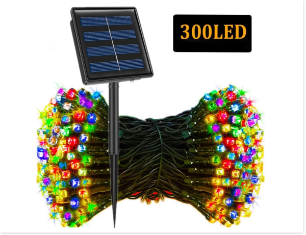 Instalație LED Crăciun 35M cu Panou Solar Lumini Multicolore RGB, 300 LED pentru Exterior și Interior, Rezistentă la Apă - imagine 2