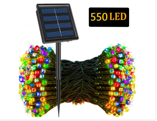 Instalație LED Crăciun 50M cu Panou Solar Lumini Multicolore RGB, 550 LED pentru Exterior și Interior, Rezistentă la Apă - imagine 3
