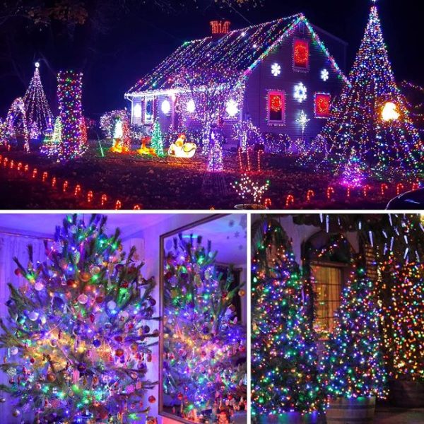 Instalație LED Crăciun 50M cu Panou Solar Lumini Multicolore RGB, 550 LED pentru Exterior și Interior, Rezistentă la Apă - imagine 4