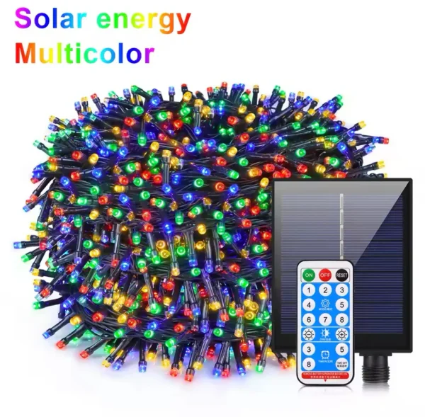Instalație LED Crăciun 50M cu Panou Solar Lumini Multicolore RGB, 550 LED pentru Exterior și Interior, Rezistentă la Apă - imagine 2