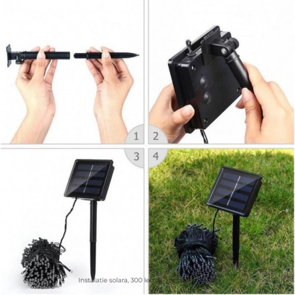 Instalație LED Crăciun 50M cu Panou Solar Lumini Multicolore RGB, 550 LED pentru Exterior și Interior, Rezistentă la Apă - imagine 7