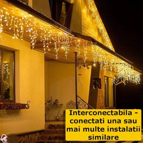 Instalație LED franjuri tip turturi 25m, 750 LED alb cald, lumini de Crăciun pentru exterior și interior, rezistenta la umiditate si inghet - imagine 5