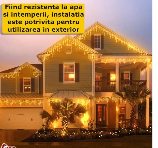 Instalație LED franjuri tip turturi 25m, 750 LED alb cald, lumini de Crăciun pentru exterior și interior, rezistenta la umiditate si inghet - imagine 6