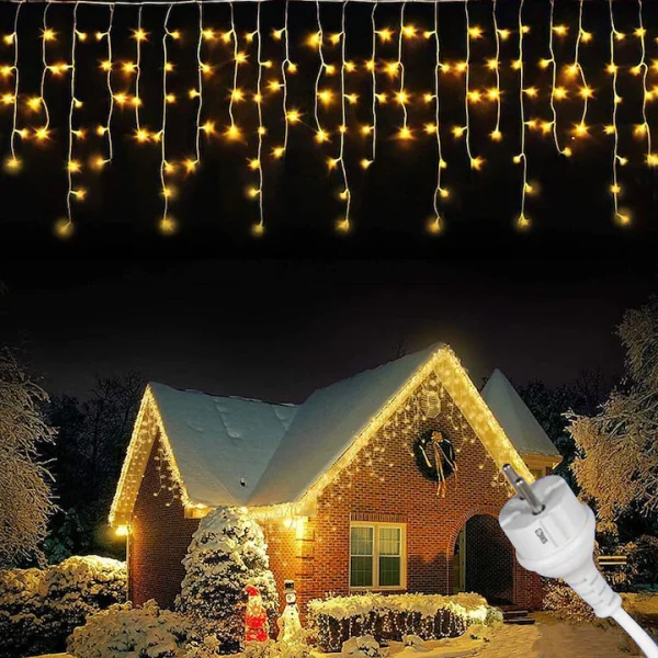 Instalație LED franjuri tip turturi 25m, 750 LED alb cald, lumini de Crăciun pentru exterior și interior, rezistenta la umiditate si inghet - imagine 8