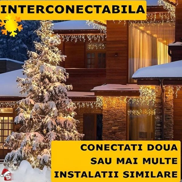 Instalație LED franjuri tip turturi 25m, 750 LED alb cald, lumini de Crăciun pentru exterior și interior, rezistenta la umiditate si inghet - imagine 4