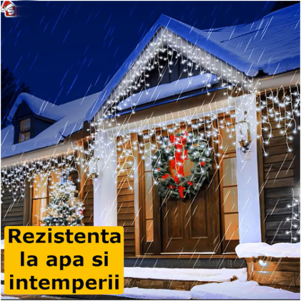 Instalație LED franjuri tip turturi 25m, 750 LED Lumina Alb rece, pentru exterior și interior, rezistenta la umiditate si inghet - imagine 3