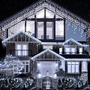 Instalație LED franjuri tip turturi 25m, 750 LED Lumina Alb rece, pentru exterior și interior, rezistenta la umiditate si inghet