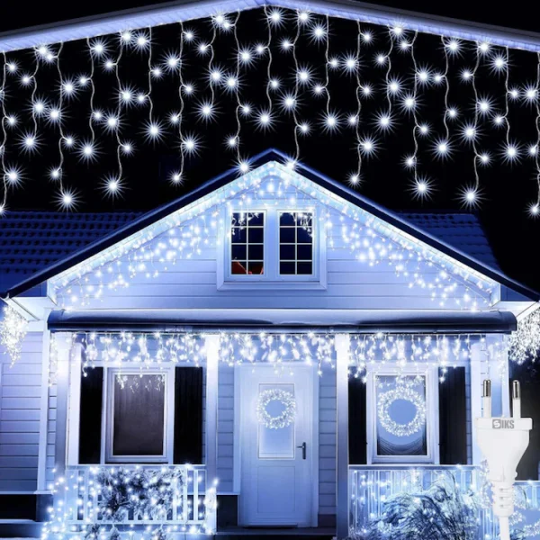 Instalație LED franjuri tip turturi 25m, 750 LED Lumina Alb rece, pentru exterior și interior, rezistenta la umiditate si inghet - imagine 7