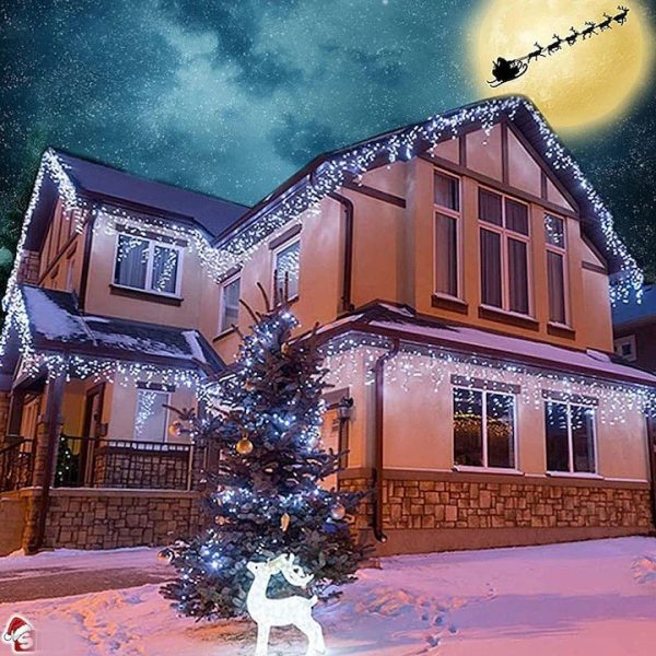 Instalație LED franjuri tip turturi 25m, 750 LED Lumina Alb rece, pentru exterior și interior, rezistenta la umiditate si inghet - imagine 8