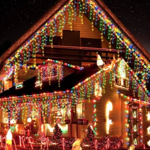 Instalație LED franjuri tip turturi 25m, 750 LED Multicolor, lumini de Crăciun pentru exterior și interior, rezistenta la umiditate si inghet