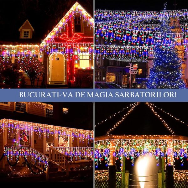 Instalație LED franjuri tip turturi 25m, 750 LED Multicolor, lumini de Crăciun pentru exterior și interior, rezistenta la umiditate si inghet - imagine 6