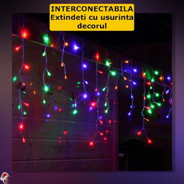 Instalație LED franjuri tip turturi 25m, 750 LED Multicolor, lumini de Crăciun pentru exterior și interior, rezistenta la umiditate si inghet - imagine 4