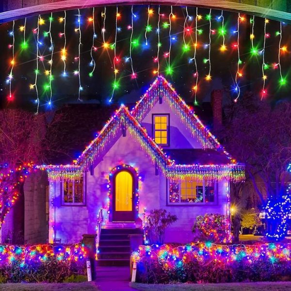 Instalație LED franjuri tip turturi 25m, 750 LED Multicolor, lumini de Crăciun pentru exterior și interior, rezistenta la umiditate si inghet - imagine 7