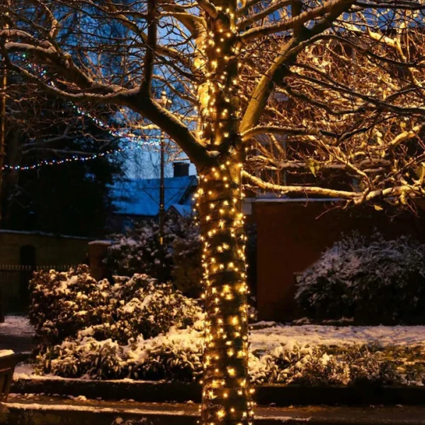 Instalatie Led Rola 100m, 600 LED Lumina Alb Cald, Decorativa pentru Interior și Exterior Protectie la Apa - imagine 3