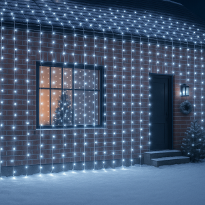 Instalatie LED tip perdea 5x2m, 600 Leduri, lumină alb rece, lumini de Crăciun pentru exterior și interior