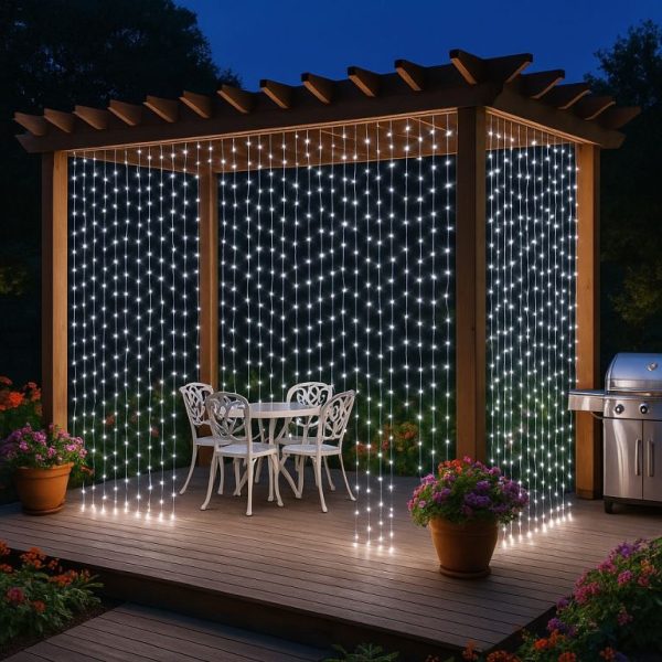 Instalatie LED tip perdea 5x2m, 600 Leduri, lumină alb rece, lumini de Crăciun pentru exterior și interior - imagine 2