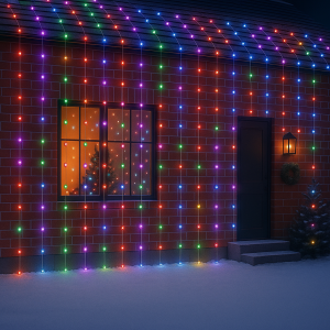 Instalatie LED tip perdea 5x2m, 600 Leduri, Multicolor, lumini de Crăciun pentru exterior și interior